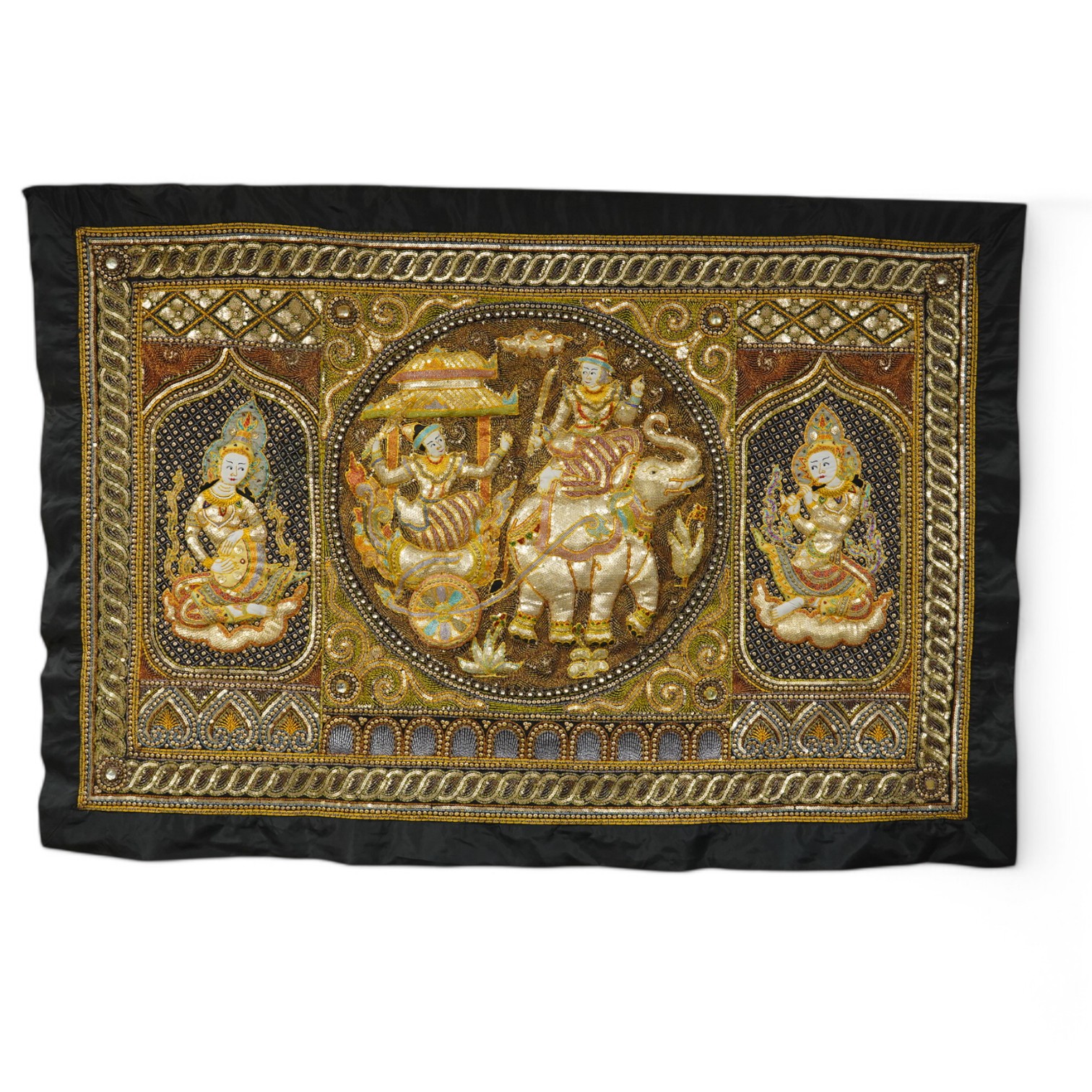 A Kalaga, Burmese tapestry embroidered with gold threads and sequins, 94cm high. Condition - good